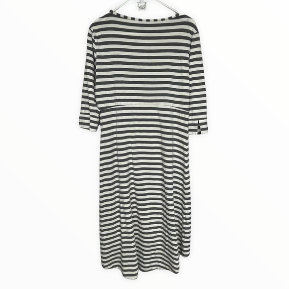 HORNY Toad Keyboard Dress Grey White Stripe Stretch Knit High Low Midi Dress, M - Picture 2 of 8
